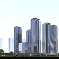 Modern High Rise Residential Building With Glass Curtain Walls And Urban Greenery