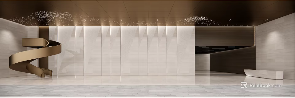 Modern Elegant Reception Area with Marble Wall Ceiling Lighting and Spacious Space 3d model 