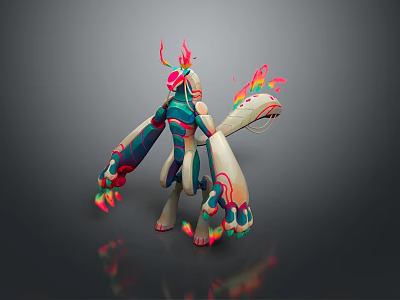 Colorful Fantasy Game Movie Character With Flaming Decor And Vibrant Blue Green Red Orange Hues 3d model