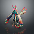 Colorful Fantasy Game Movie Character With Flaming Decor And Vibrant Blue Green Red Orange Hues