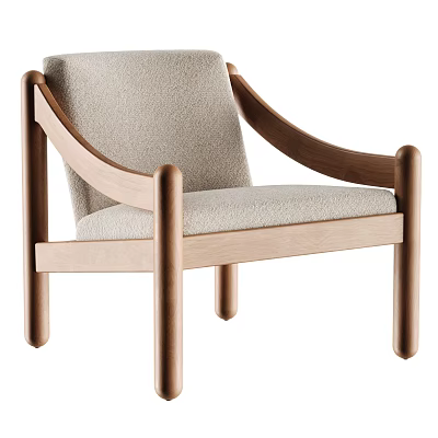 Minimalist Light Colored Upholstered Accent Chair With Wooden Frame And Armrests 3d model
