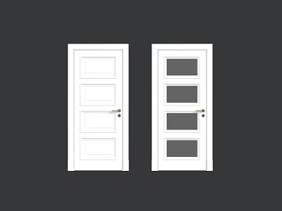 White Hinged Doors With Paneled And Glass Paned Styles And Golden Handles 3d model