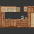 Wooden Kitchen Cabinets With Open Doors Sink Coffee Maker And Fruits On Countertop