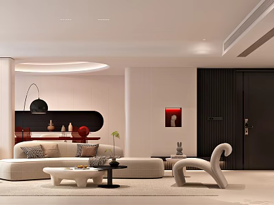 Modern Living And Dining Room Interior With Beige Sofa Round Coffee Table And Accent Chair 3d model