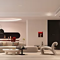 Modern Living And Dining Room Interior With Beige Sofa Round Coffee Table And Accent Chair