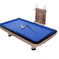 Professional Billiard Table With Blue Felt Surface Cue Rack And Balls 3d model