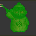 3D Character Design Featuring Blue Creature in Ninja Costume Headband Red Cloud Pattern and Staff