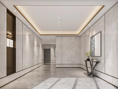Modern Elevator Hallway Interior With Marble Walls Polished Floor And Lighting 3d model