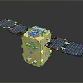 Modern Space Satellite Featuring Golden Body And Blue Solar Panels