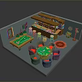 Stylish Game Room Interior With Bar Counter Stools Green Poker Table And Dartboard