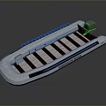 White And Black Inflatable Watercraft With Engine And Striped Deck Design