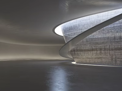 Modern Exhibition Hall Design With Curved Concrete Structure And Lighting Effects 3d model
