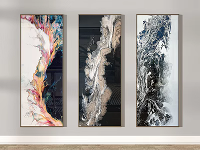 Three Abstract Wall Paintings With Modern Colorful Textured Art Design 3d model