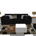 Modern Black Sofa And Coffee Table Set With Side Tables Lamps And Rug 3d model