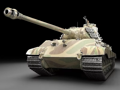 Military Tank With Camouflage Pattern Long Gun Barrel And Metal Tracks 3d model