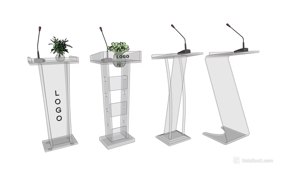 Functional Podium Desks in Various Designs with Microphones Plant and LOGO Features 3d model 