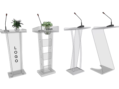 Functional Podium Desks in Various Designs with Microphones Plant and LOGO Features 3d model