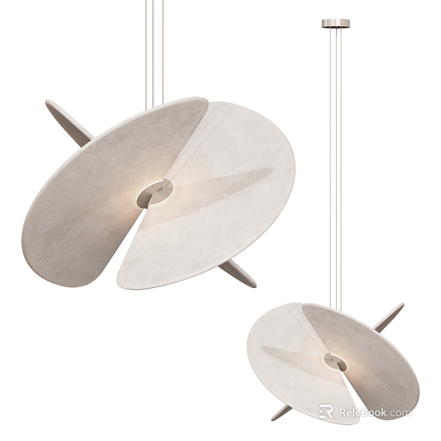 Two Modern Circular Pendant Lights With Ivory Fabric Shades And Metal Accents For Interior Decor 3d model 