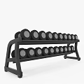 Black Dumbbell Rack With Round Weight Plates Organized In Two Rows For Gym Training