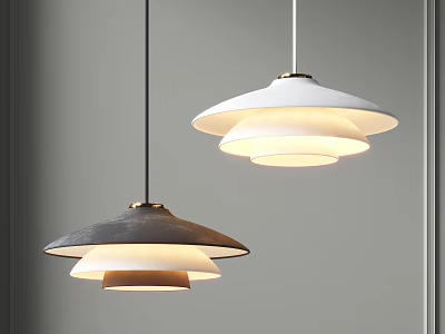 Modern Layered Pendant Lights In Black And White Hanging On Gray Wall 3d model