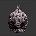 Mythical Dragon Head Character With Purple Spikes Cracked Surface And Pink Glowing Parts