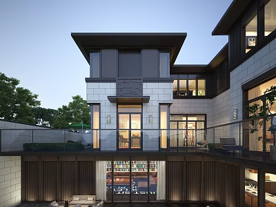 Modern Garden Landscape Design With Courtyard Green Plants Terrace And Architectural Lighting 3d model