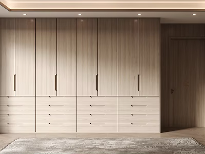 Modern Wooden Wardrobe With Multiple Cabinet Doors And Drawers Interior Design 3d model