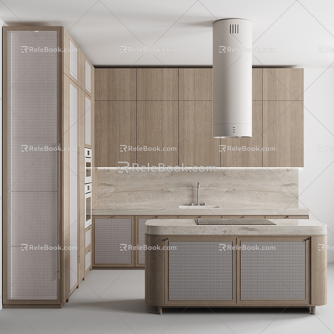 Nordic kitchen cabinet island table 3d model