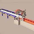 Industrial Cutting Machine With Blue Frame Red Blade And Metal Worktable