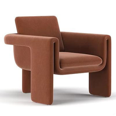 Brown Velvet Accent Chair With Modern Design Armrests And Square Legs 3d model