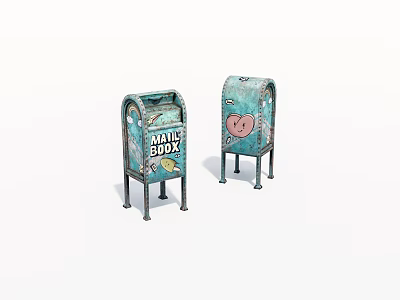 Teal Public Mail Boxes With MAIL BOX Text Smiley Face And Envelope Graphics 3d model