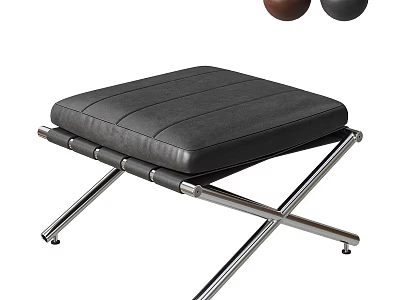 Modern Black Leather Stool With Metal Cross Legs And Brown Gray Options 3d model