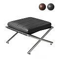Modern Black Leather Stool With Metal Cross Legs And Brown Gray Options