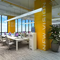 Modern Office Interior With Black Stone Wall LOGO Green Plants Stone Decoration Office Desks And Windows