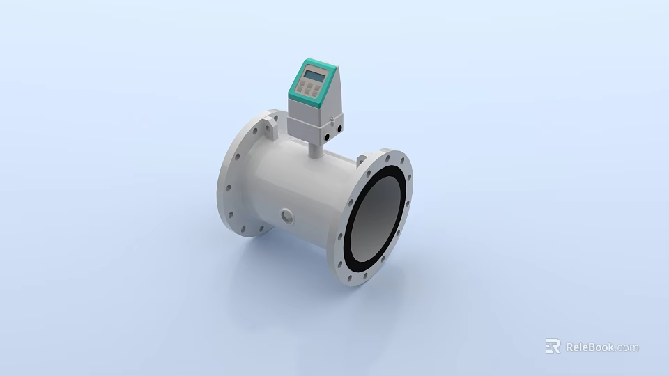 Flanged Industrial Pipe With Digital Flow Meter And Display Unit 3d model 