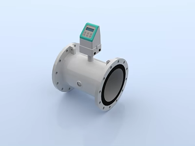 Flanged Industrial Pipe With Digital Flow Meter And Display Unit 3d model