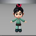Cartoon Character Girl With Black Hair Red Bow Green Sweater Striped Pants Green Boots