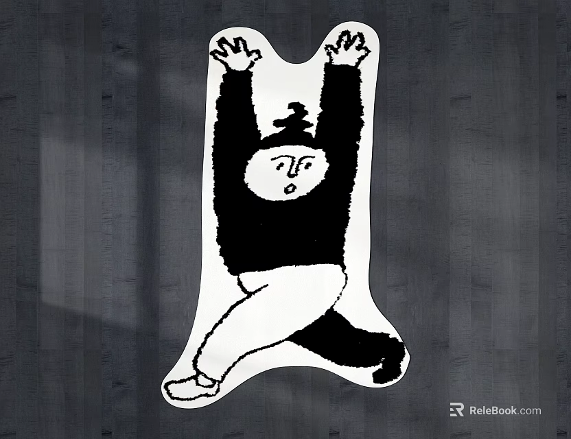 Creative Shaped Carpet With Black White Cartoon Character Playful Exaggerated Pose For Home Decor 3d model 