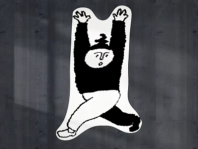 Creative Shaped Carpet With Black White Cartoon Character Playful Exaggerated Pose For Home Decor 3d model