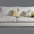 Comfortable Modern White Two-Seater Sofa With Yellow And Beige Pillows 3d model