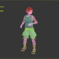 Kid With Red Hair Gray Tank Top Light Blue Shorts Brown Belt Black Boots Standing