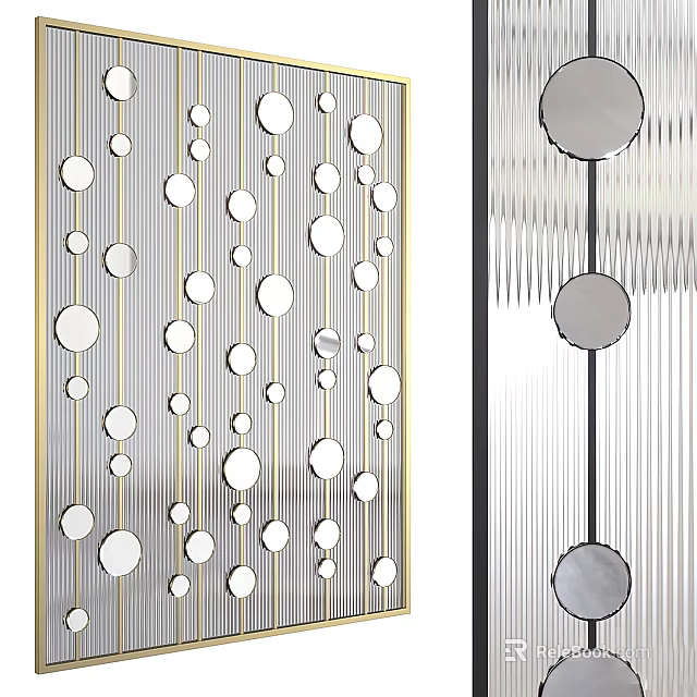 Modern Room Divider With Circular Patterns Mirror Accents And Striped Design 3d model 