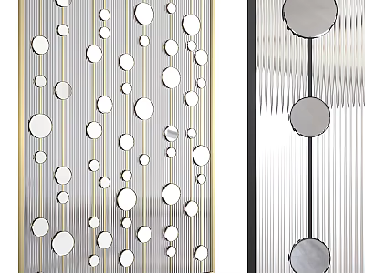 Modern Room Divider With Circular Patterns Mirror Accents And Striped Design 3d model