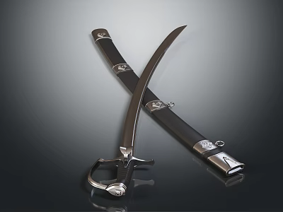 Crossed Decorative Swords With Metal Scabbard And Shiny Blades On Dark Background 3d model
