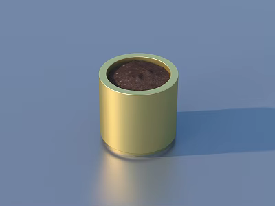 Golden Cylindrical Daily Life Container With Smooth Surface And Brown Substance Inside 3d model