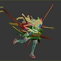 Fantasy Game Character With Fox Ears Long Orange Hair Wielding Multiple Swords Dynamic Pose