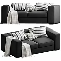 Modern Dark Gray Two Seater Sofa With Striped Patterned Pillows And Soft Blanket Design 3d model
