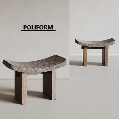 POLIFORM Modern Curved Bench Featuring Textured Surface And Wooden Legs 3d model