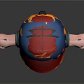 3D Game Movie Character with Blue Helmet Red Logo Green Eyes Pink Body Standing Pose