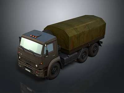 Military Truck With Green Canvas Cover And Six Wheel Dark Body Military Vehicle Design 3d model